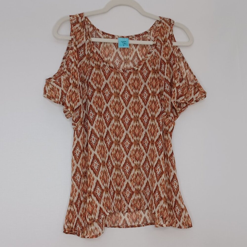 Women's H.I.P. Shoulderless Sheer Lightweight Top Size Med‎ Hippie Earthtone